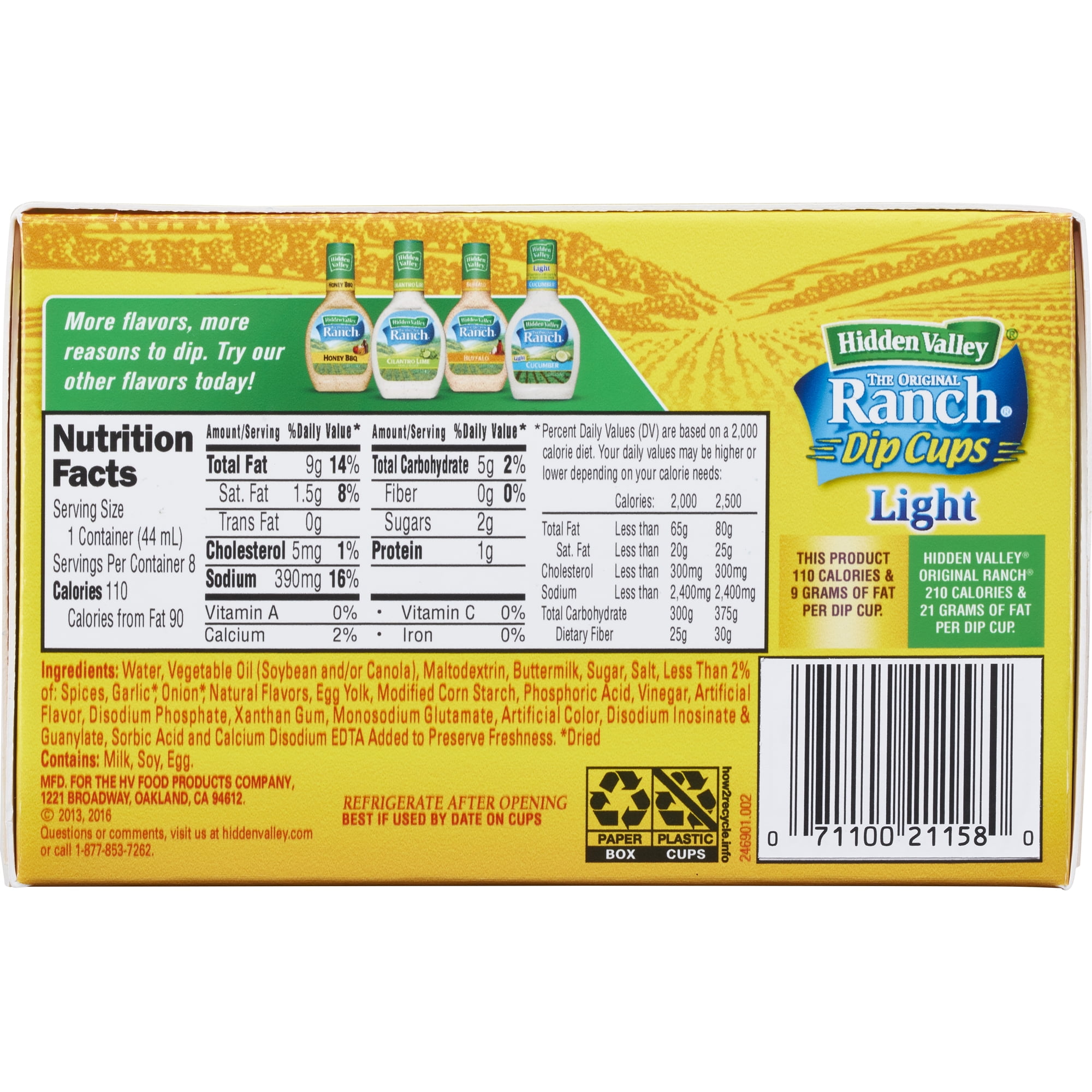 Hidden Valley Light Ranch Nutrition Information Bios Pics