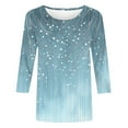 thumbnail image 4 of CYMMPU 3/4 Sleeve Blouses for Women Dressy Casual Spring Tops Loose Fit Crew Neck Summer Fashion Shirts Flower Pattern Tunic Tops Lightweight Basic T-Shirts Light Blue XXXL, 4 of 5
