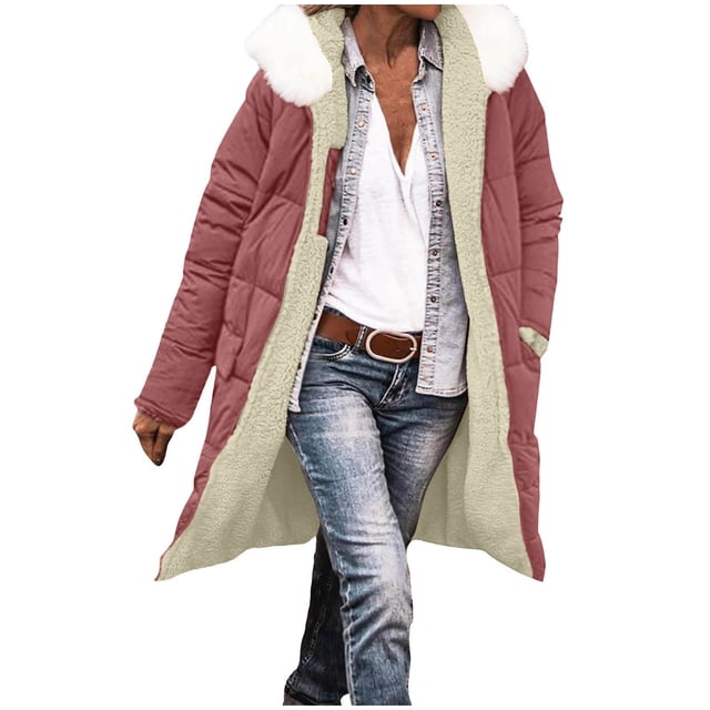 yardsong Parka Réversible en Molleton Matelassé - Long Chaud pour Femmes Doublé Sherpa à Capuche Rose,G
