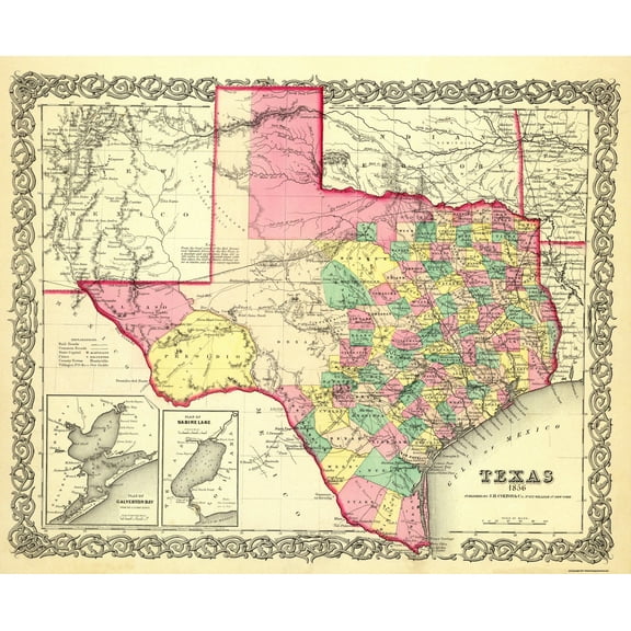 Historic State Map - Texas - Colton 1856 - Vintage Wall Art
