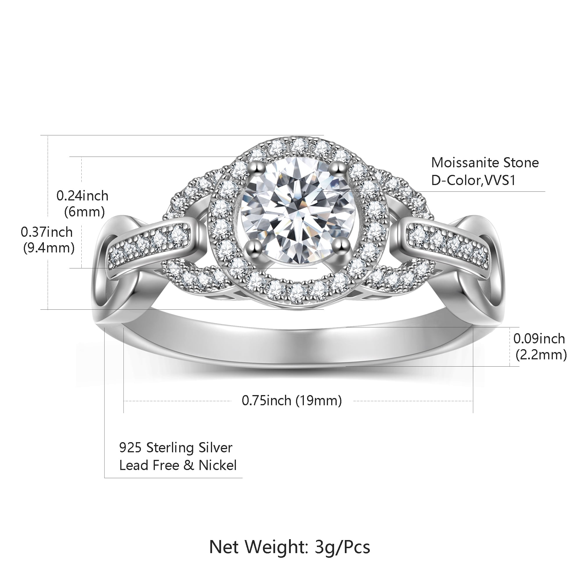 Beautlace Round Moissanite Engagement Rings,925 Sterling Silver Classic Promise Ring 0.8CT Wedding Rings for Women