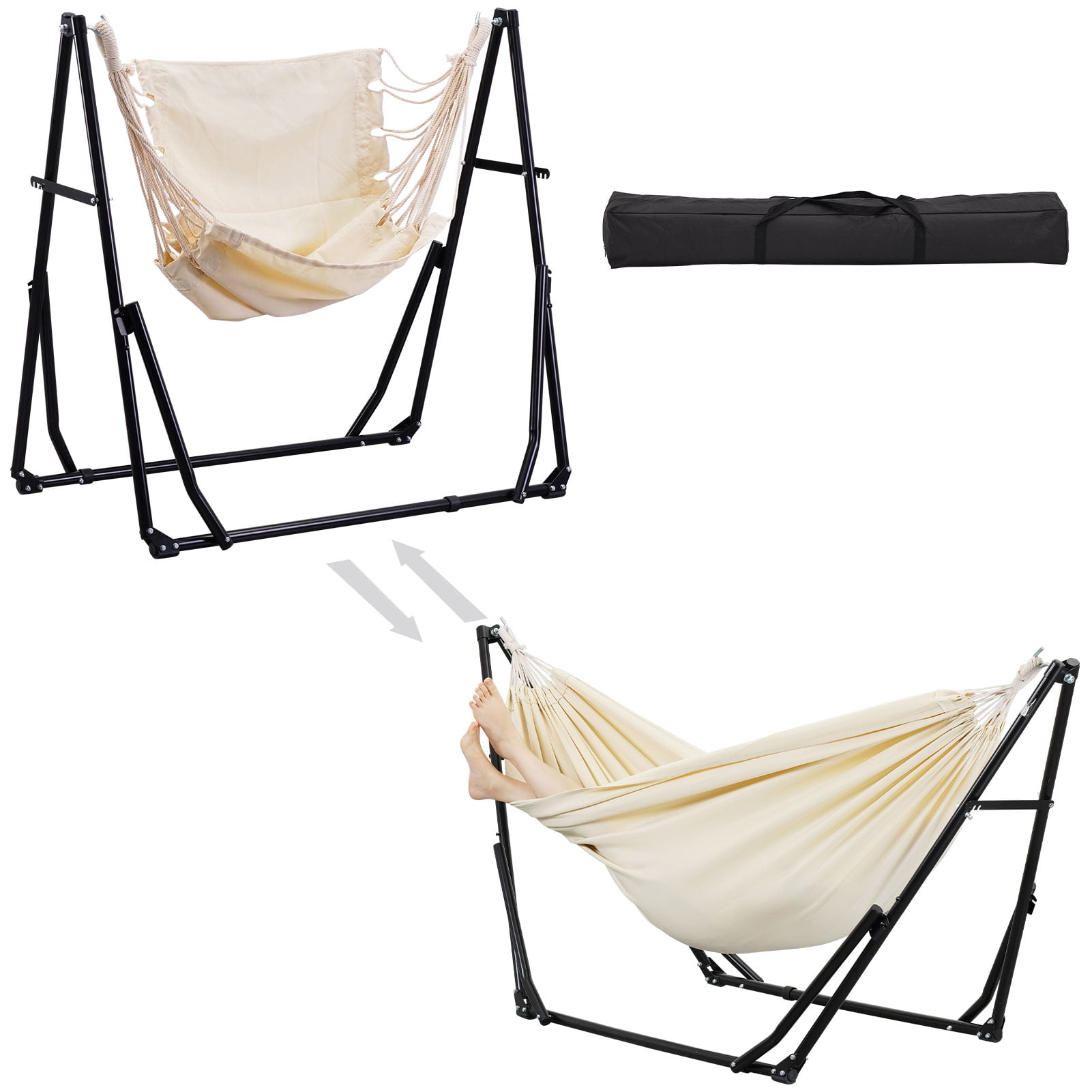 Autlaycil Outdoor Hammock Swing Chair with Stand, 2 in 1 Hammock Hanging Chairs with Portable Heavy Duty Stand, Multi-Functional Hammock Stand 480 lbs Weight, Beige