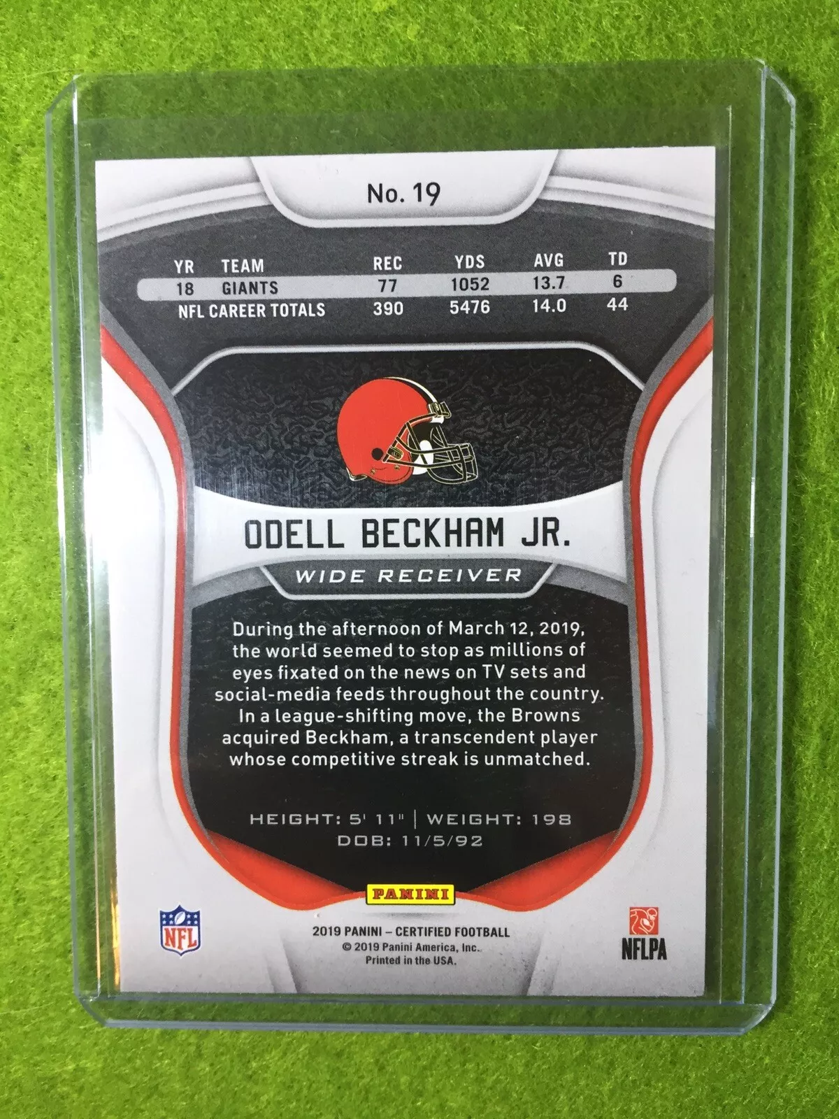 ODELL BECKHAM JR CARD JERSEY #13 CLEVELAND BROWNS FOOTBALL 2019 Panini Certified