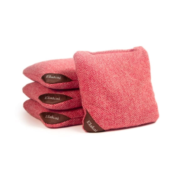 Skip's Garage | Herringbone All-Weather Pro Elakai Cornhole Bags | Cardinal Red | (Set of 4)