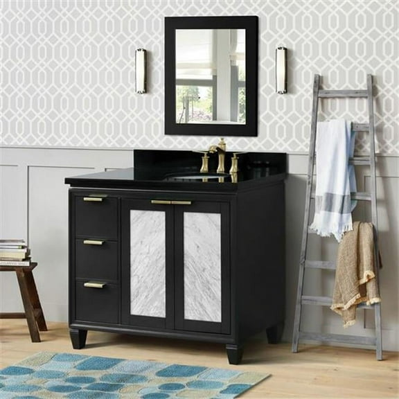 Bellaterra Home  43 in. Single Oval Sink Vanity with Galaxy Granite Top, Dark Gray & Black - Right Door & Sink