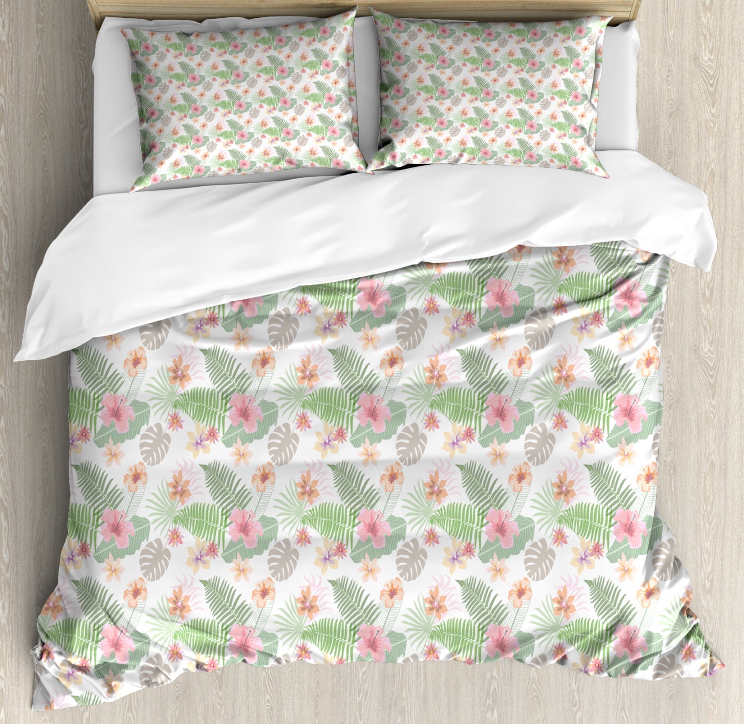 Botanical Duvet Cover Set, Floral Theme Multicolored Flowers and Ferns ...