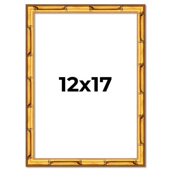 12x17 Frame Gold Bamboo Solid Wood Picture Frame | 1 Inch Moulding Width | Interior Frame Depth