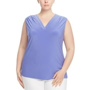 Anne Klein BLUE HORIZON Plus Size Pleated V-Neck Sleeveless Top, US 1X