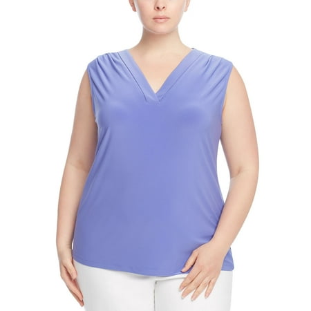 Anne Klein BLUE HORIZON Plus Size Pleated V-Neck Sleeveless Top, US 1X