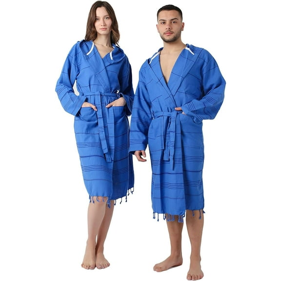 SULTAN'S GEM Lightweight Hooded Cotton Robe for Men and Women, Turkish Cotton Bathrobe, Unisex Dressing Gown