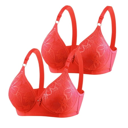 Diufon 2 Pack Wireless Comfortable Bra for Women Everyday Full Coverage V Neck Bras Support Push Up Bralettes