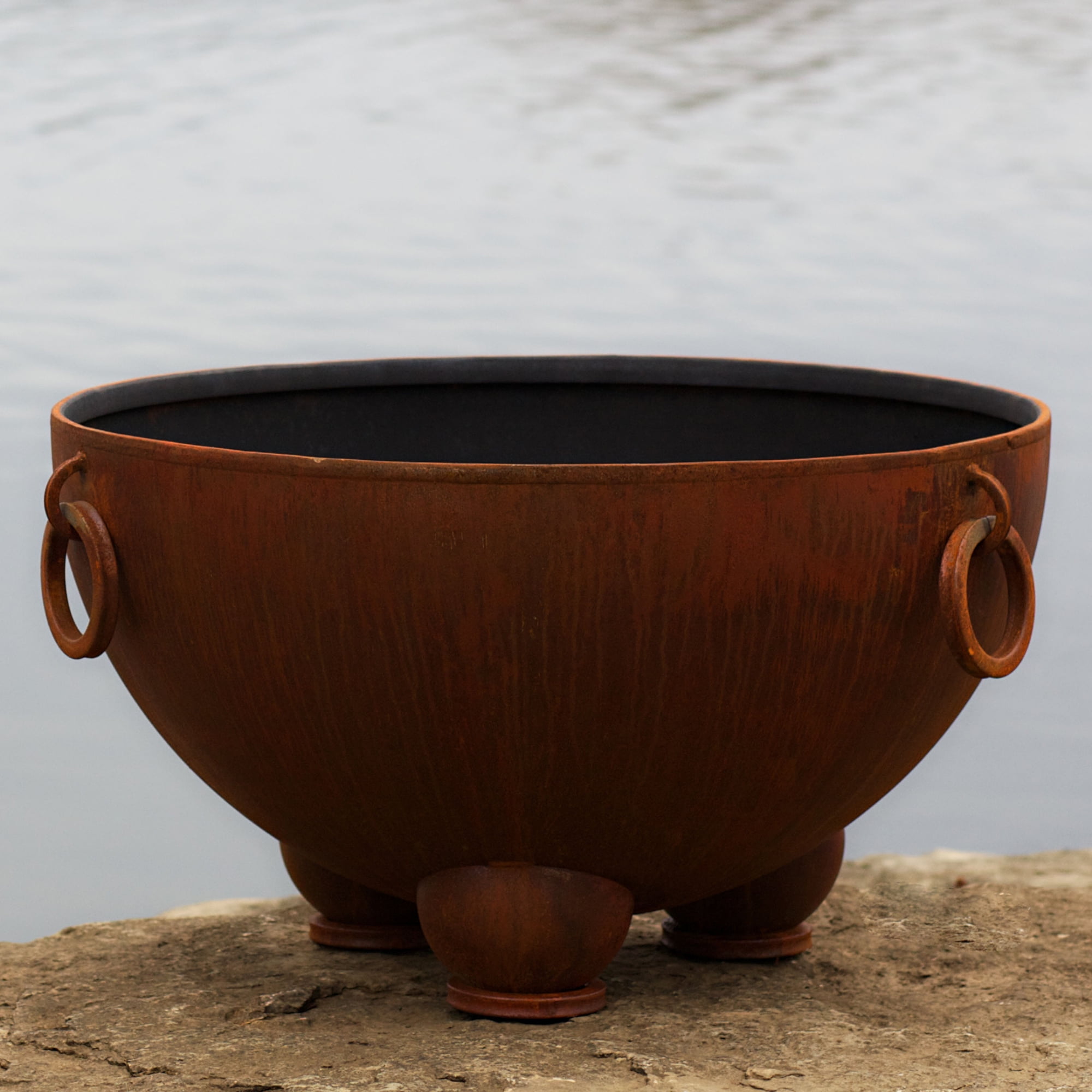 Nepal Natural Gas Fire Pit Bowl Outdoor Patio Furniture Steel Firepit Iron Oxide Finish Includes Brass Burner Electronic Ignition 50lbs Lava Rock Flex Line Kit Plate and Heat Shield