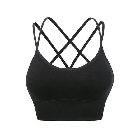 S-3XL Women cross back yoga sports bra breathable shock proof fitness push up top yoga running active sportswear vest bra (Black S)