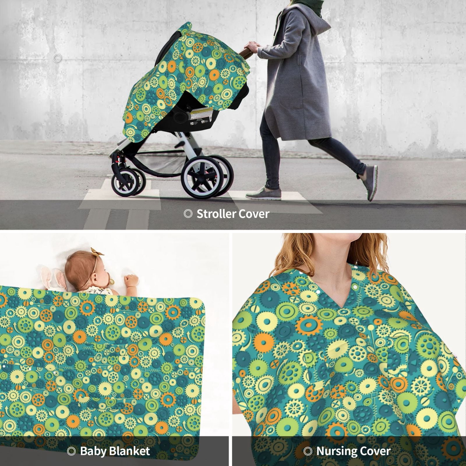 Car Seat Cover Baby - Gear blue green Breathable Infant Car Seat Cover for Baby Carseat, Lightweight Comfort Baby Essentials Must Haves Newborn Stuff for Girl Boy