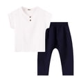 thumbnail image 3 of Rvasteizo Toddler Summer Outfits Solid Short Sleeve Top Wide Leg Pants 0-8 Years Unisex Kids Sport Set, 3 of 5
