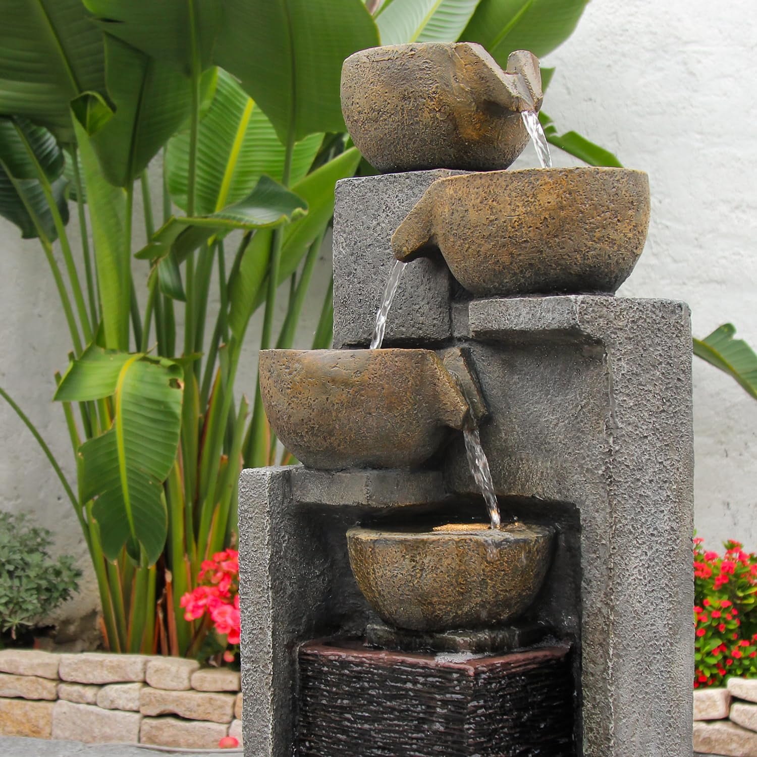 5-Tier Water Fountain Outdoor Garden Waterfall Fountains Indoor Bowl Cascading Water Feature with Led Lights for Home Deck Patio Porch Yard Decor 37.4" H