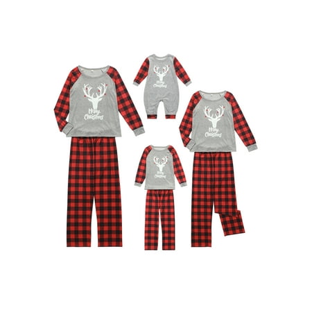 

Matching Family Christmas Pajamas Christmas for Family Casual Long Sleeve Deer Print Tops + Plaid Pants Set