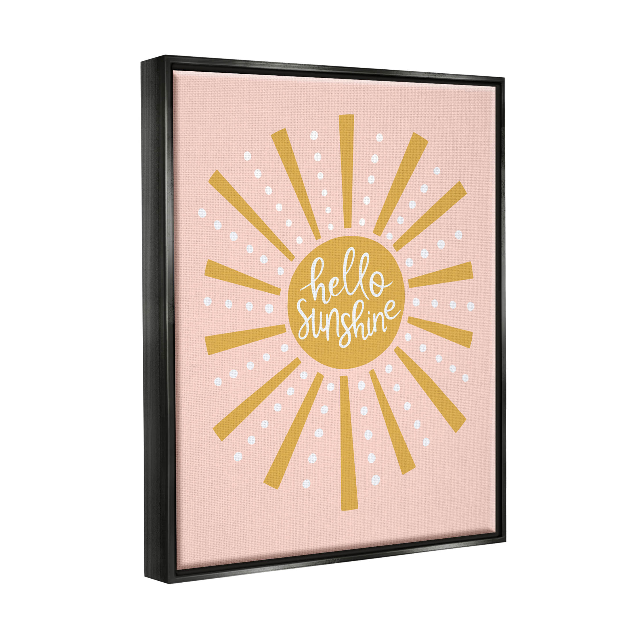 Stupell Industries Hello Sunshine Sun Rays Graphic Art Jet Black Floating Framed Canvas Print Wall Art, Design by Nina Seven