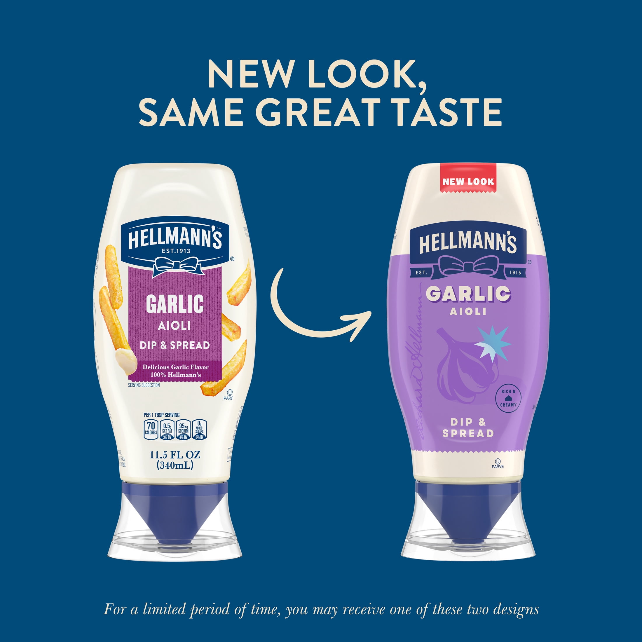 (2 pack) Hellmann's Garlic Aioli Dip & Spread Condiments Dipping Sauce, Shelf-Stable, 11.5 fl oz Squeeze Bottle