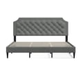 thumbnail image 3 of Curta Upholstered Platform Bed / Clipped Nailhead Trim with Button Tufting / Mattress Foundation / No Box Spring / Easy Assembly, Stone, California King, 3 of 7