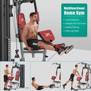 Multifunctional Home Gym 138lb Weight Stack Machine with Pulley System, Arm Press Frame, Leg Developer, Power Tower and Stepper, Dual Station Workout System for Total Body Training