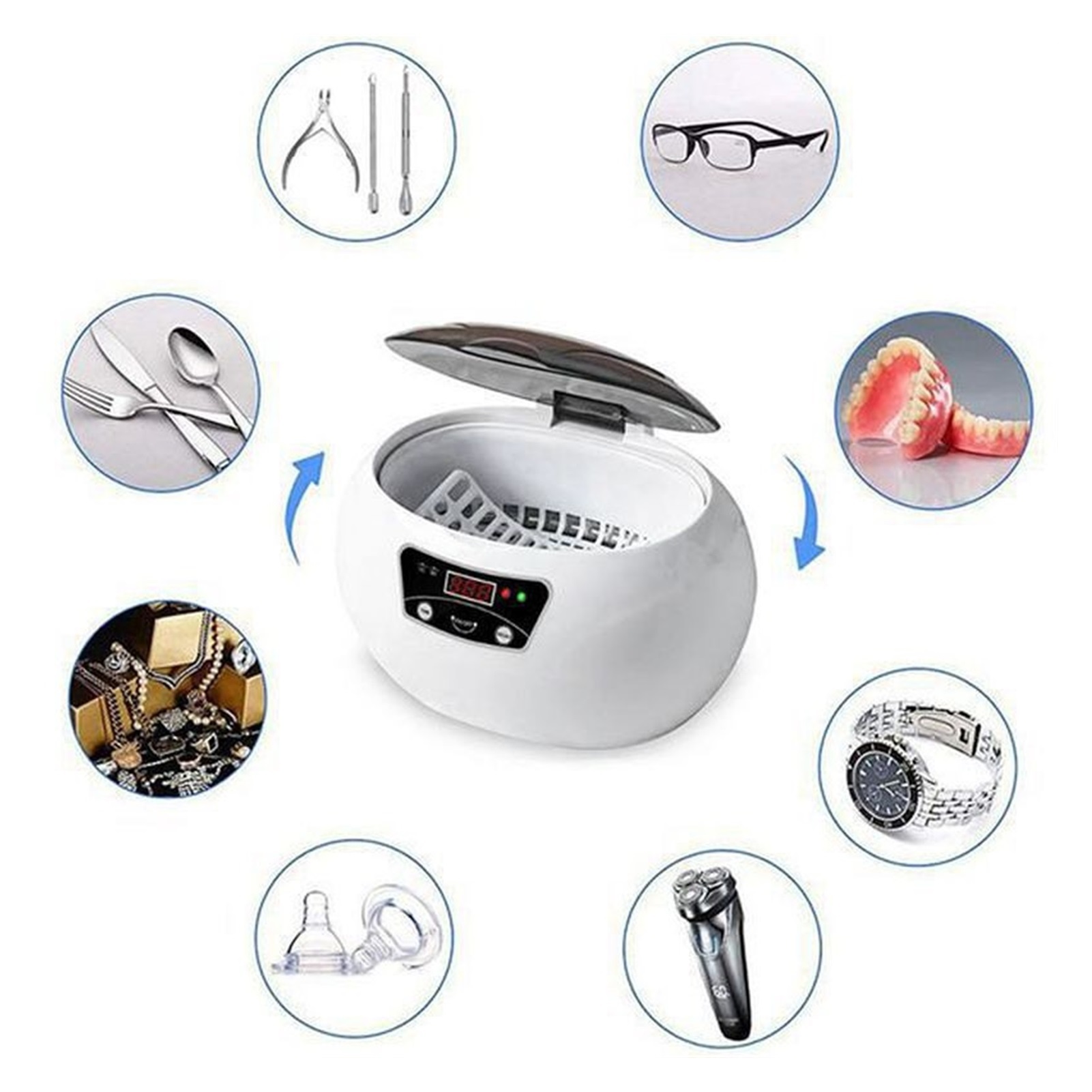 600Ml Ultrasound Cleaner For Glasses Digital Ultrasonic Bath Cleaning Machine Ultra Sonic Cleaner Dental Razor Jewelry Cleaner ,Strong Cleaning