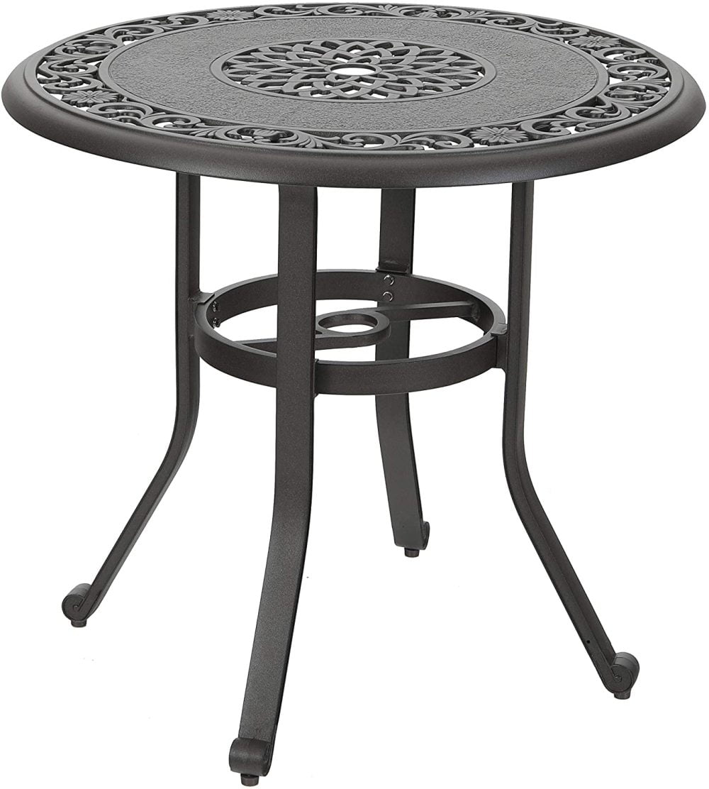 PHI VILLA Black Patio Table Metal Square Coffee Tea Bistro Table Small Side End Adjustable Outdoor Furniture Table,Black 