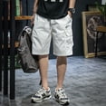 thumbnail image 3 of Pantalones cortos cargo para hombres grandes y altos, de diseñador, desgastados, bermudas cortas para hombre, de algodón, estilo urbano, holgados, con bolsillo delantero, pesados, Whate Y2, 3 of 4