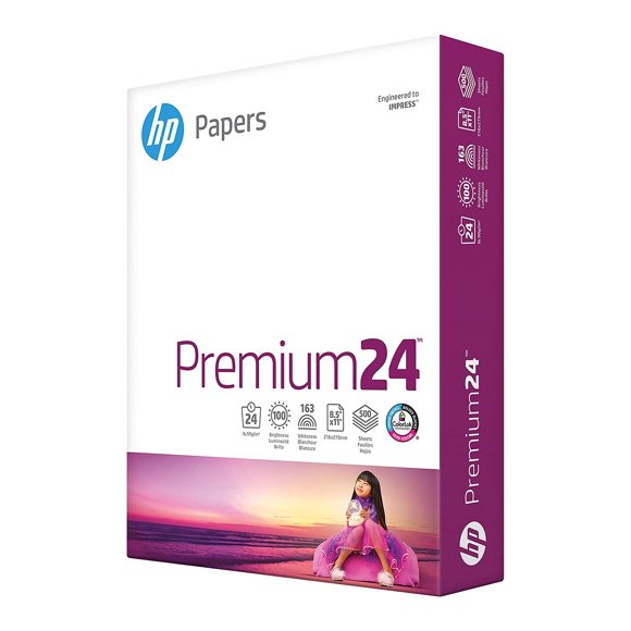 Papel de impresora HP Premium de 24 libras, 8,5 x 11, 500 hojas, 100 brillantes