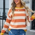 thumbnail image 6 of DondPO Womens Tops Women's 2024 Fall Winter Long Sleeve Knit Sweater Crew Neck Striped Loose Oversized Warm Soft Pullover Tops Casual Blouse Top Sweatshirt for Women Orange S, 6 of 7