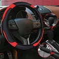 thumbnail image 2 of Funda de volante de microfibra (37-39 cm), color negro y rojo, transpirable, de PU, con freno de mano y palanca de cambios, universal y antideslizante., 2 of 5
