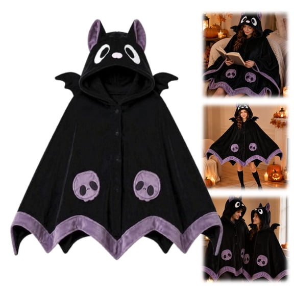 Cute Bat Blanket Hoodie, Oversized Wearable Bat Blanket Hoodie Adult, Warm Hooded Bat Cape Wrap, Ideal Holiday Halloween Gift for Ladies