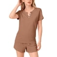 thumbnail image 4 of Ruyang 2 Piece Outfits for Girls Solid Button Short Sleeve Tops and Wide Leg Shorts Sets Summer Athletic Jogger Clothes, 4 of 9