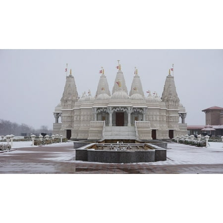 Canvas Print Baps Snow Hindu Temple White Winter Religion Stretched Canvas 10 x