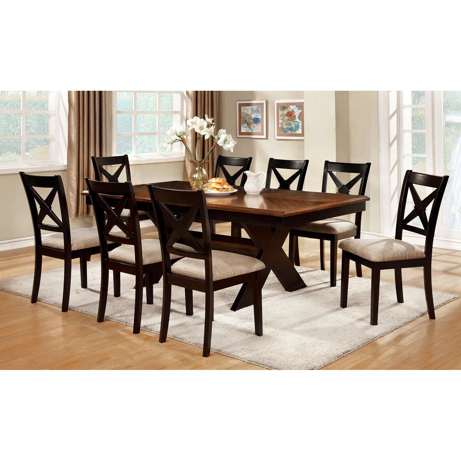 Furniture Of America Argoyle 9 Piece Trestle Dining Set Dark Oak Furniture Of America Argoyle 9 Piece Trestle Dining Set Dark Oak Black Com