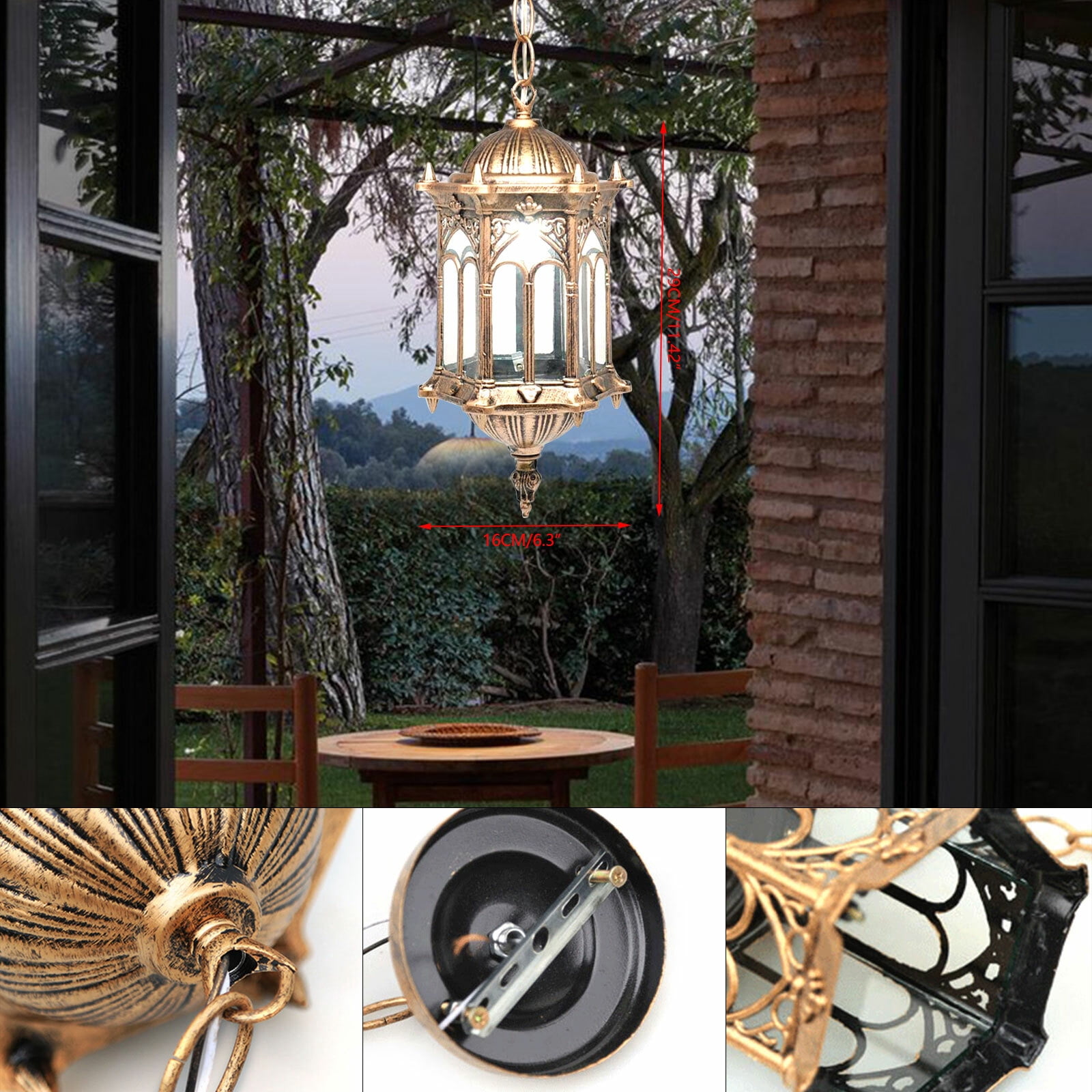 Retro Outdoor Pendant Light Vintage Lantern Yard Hanging Lamp Fixture Waterproof 110V~220V 6.1*11.42in Use in Corridors, Terraces, Entrances