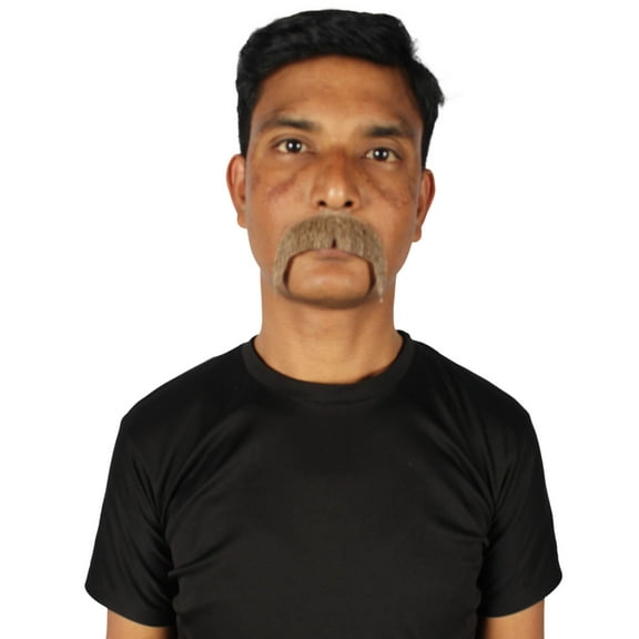 HPO Adult Men's Human Hair Mustache Cosplay Soft Brown Color Facial Hair Synthetic Fiber