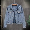 thumbnail image 3 of Winter Women Jacket - Bead Decor Plus Size Long Sleeves Turn-down Collar Chest Pockets Button Closure Coat Short Type Casual Streetwear, 3 of 8