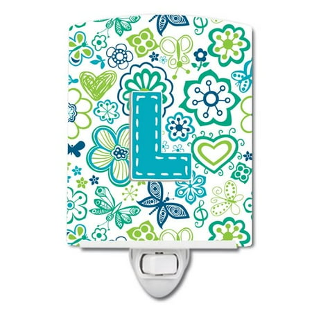 

Letter L Flowers & Butterflies Teal & Blue Ceramic Night Light