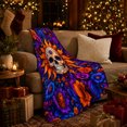 thumbnail image 3 of Day of the Dead Orange Flames Warm Flannel Blanket for Sunroom and Reading Nook, Festive Botanical Garden Scene, Housewarming Gift for Garden Lovers, Celestial Home Decor, 3 of 9
