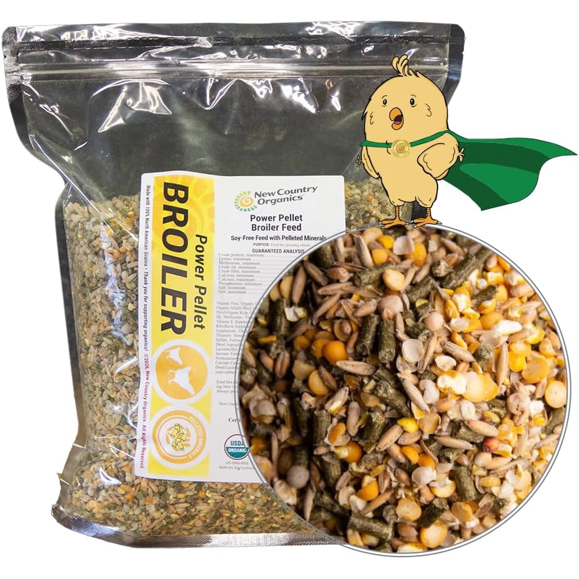 New Country Organics I Power Pellet Broiler Feed 10 lbs I Grower/Broiler Feed for Growing Chickens I Soy-Free I 19% Protein I Certified Organic and Non-GMO I 10 lbs