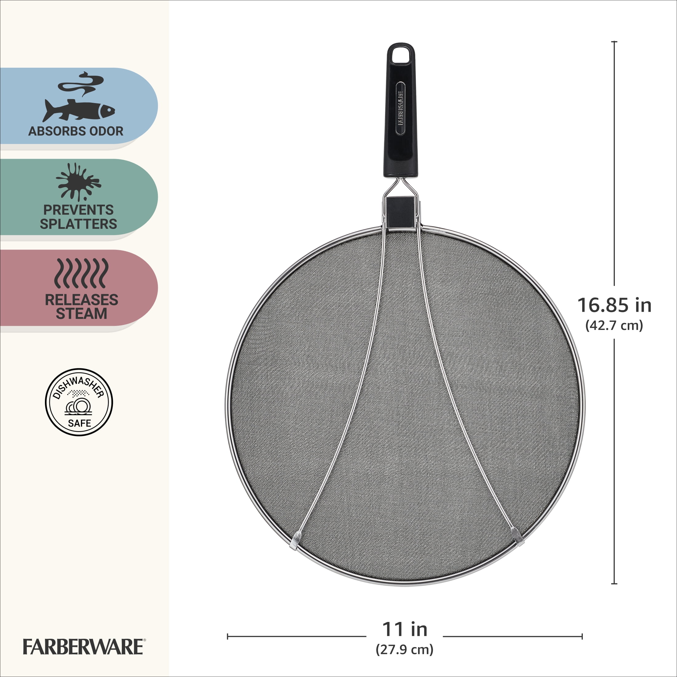 Farberware Professional 11-inch Stainless Steel Splatter Screen with Foldable Handle