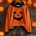 thumbnail image 2 of Flixy Sweat à Capuche Grande Taille pour Femmes, Imprimé Citrouille, Manches Longues, Noir, Automne, Vin P, 2 of 3