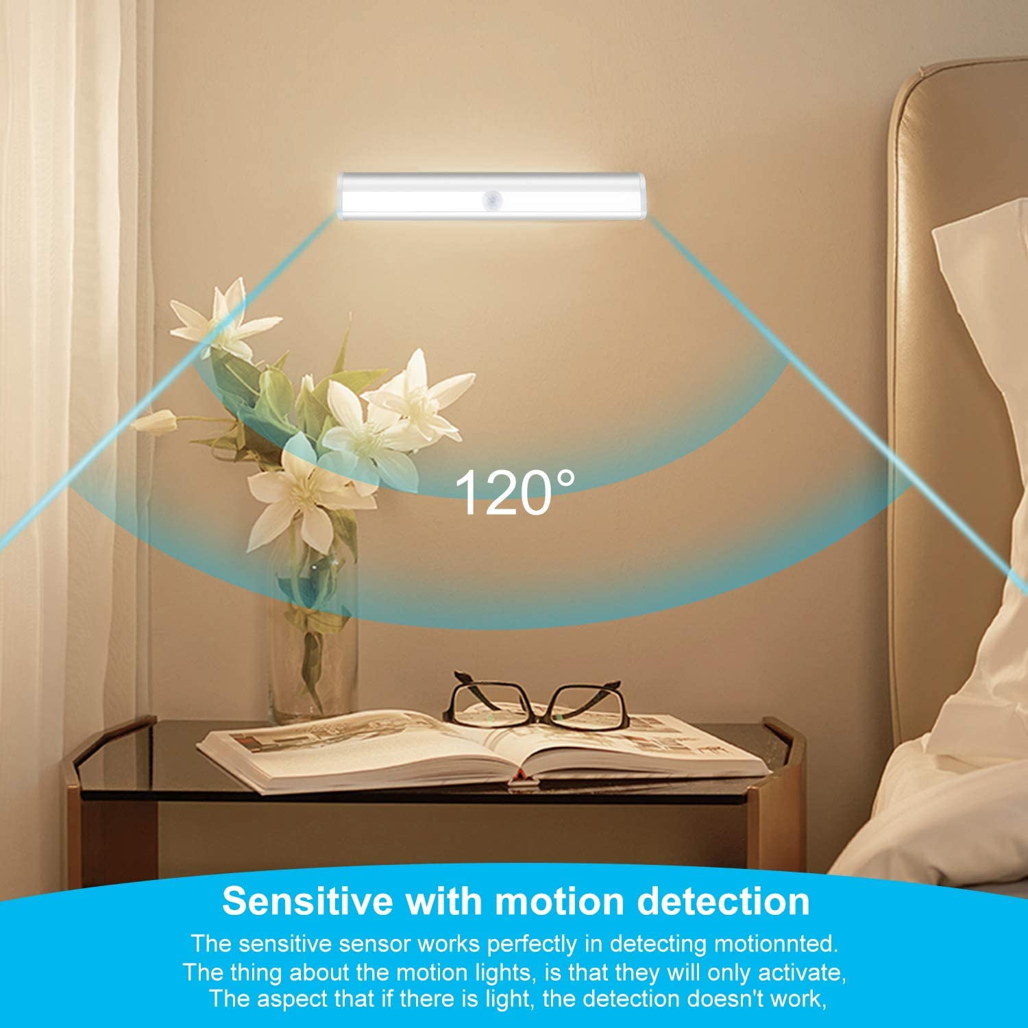 Motion Sensor Light Under Cabinet Lighting Wireless Closet Light Battery Operated LED Lights for Room Stick on Lights Under Counter Light,3Pack