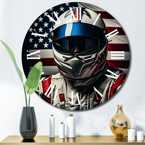 Designart "Patriotic Portrayal Speedway s Star Car" Sports Oversized Wall Clock