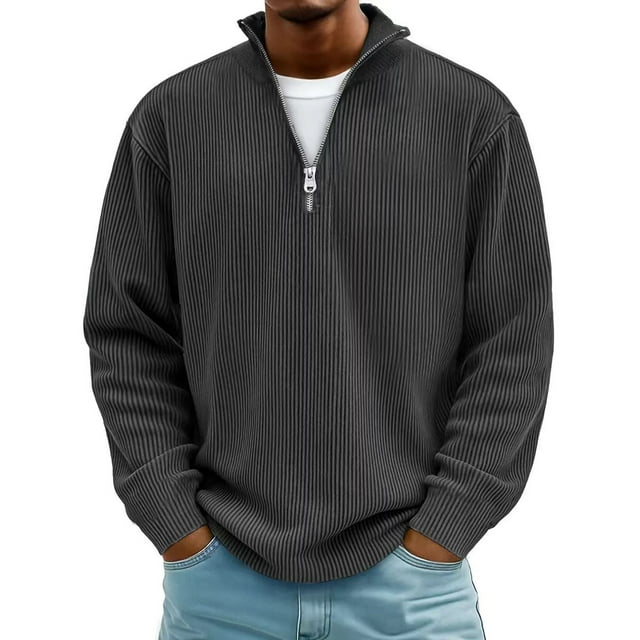 Zip Mock Neck Sweatshirt Men Quarter Zip Pullover Fall Winter Warm Ribbed Knit Long Sleeve