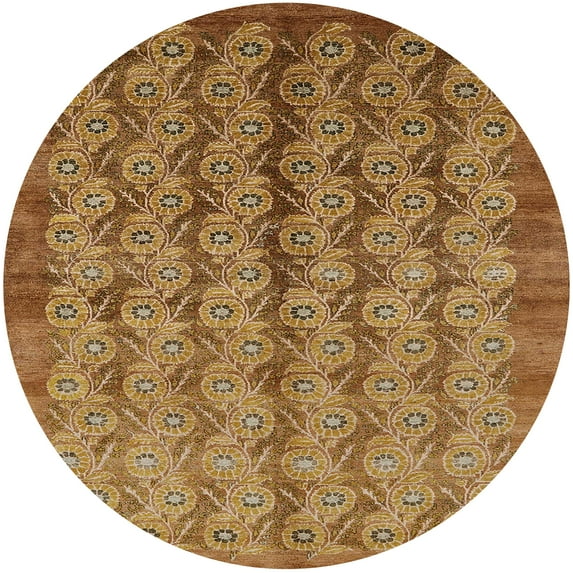 Ahgly Company Indoor Round Mid-Century Modern Mahogany Brown Oriental Area Rugs, 7' Round