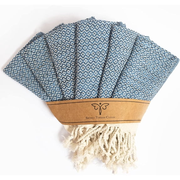 Smyrna Turkish Cotton Kitchen Dish Towels Pack of 6 100% Natural Cotton,12x12 Inches Machine Washable Wash Cloths Ultra Soft, Absorbent, Prewashed and Quick Dry Turkish Dish Towels Royal 12x12