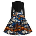 thumbnail image 5 of Riecok Halloween Dresses for Women Casual Spring Autumn Prints All-match Long Sleeve Fashion Flowy Evening Party V-Neck Orange XL, 5 of 5