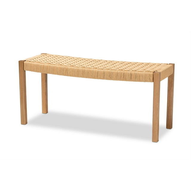 Baxton Studio Pacari Rustique Transitionnel Chêne Brun Fini Bois et Chanvre Accent Banc